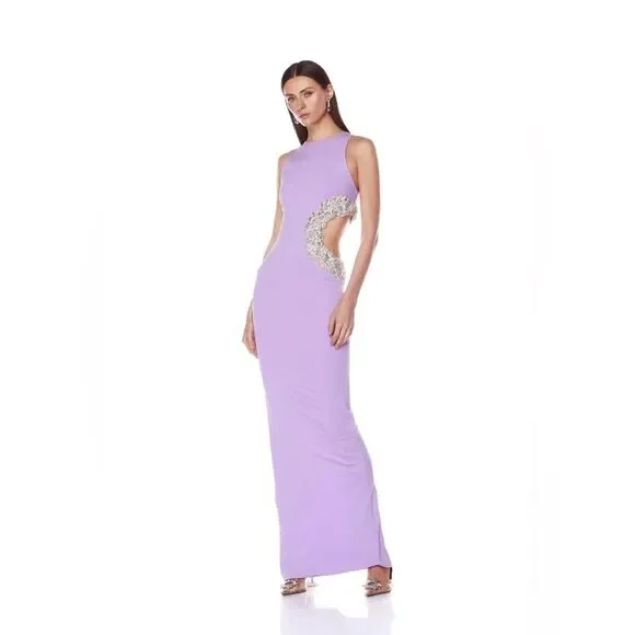 NWOT BRONX AND BANCO Camila Lilac Rhinestone Cutout Maxi Dress - Picture 2 of 15